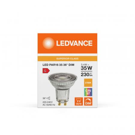 Ledvance GU10 PAR16 Reflektor 36° 3,4W wie 35W dimmbarer warmweißer Strahler 2700K 97Ra sehr hohe Farbwiedergabe